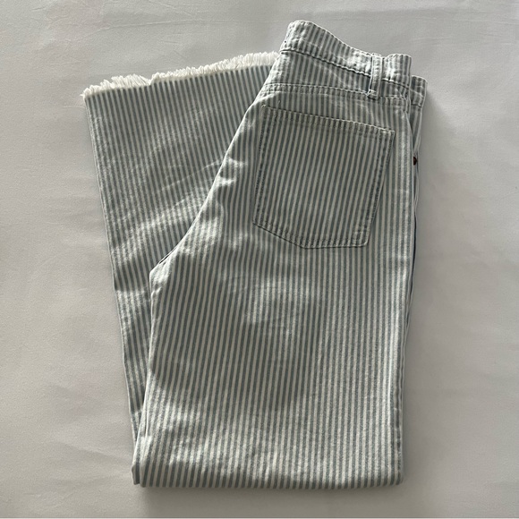 Abercrombie & Fitch Pants - Abercrombie & Fitch White and Light Blue Striped Boot Cut Jeans